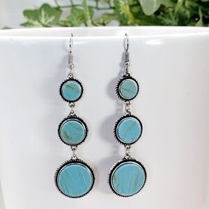 Turquoise Round Stacked Dangle Earrings New